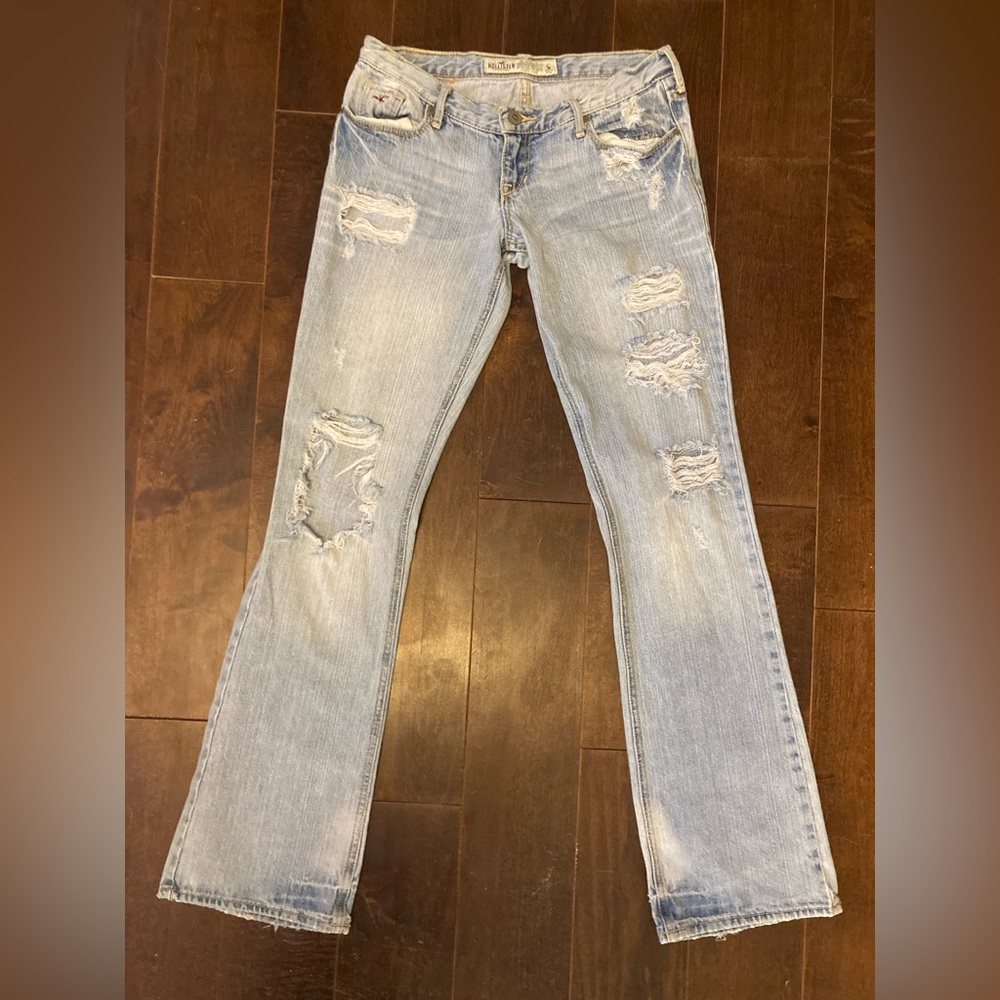 Hollister Low Rise 2000s Bootcut Ripped Jeans Light Denim